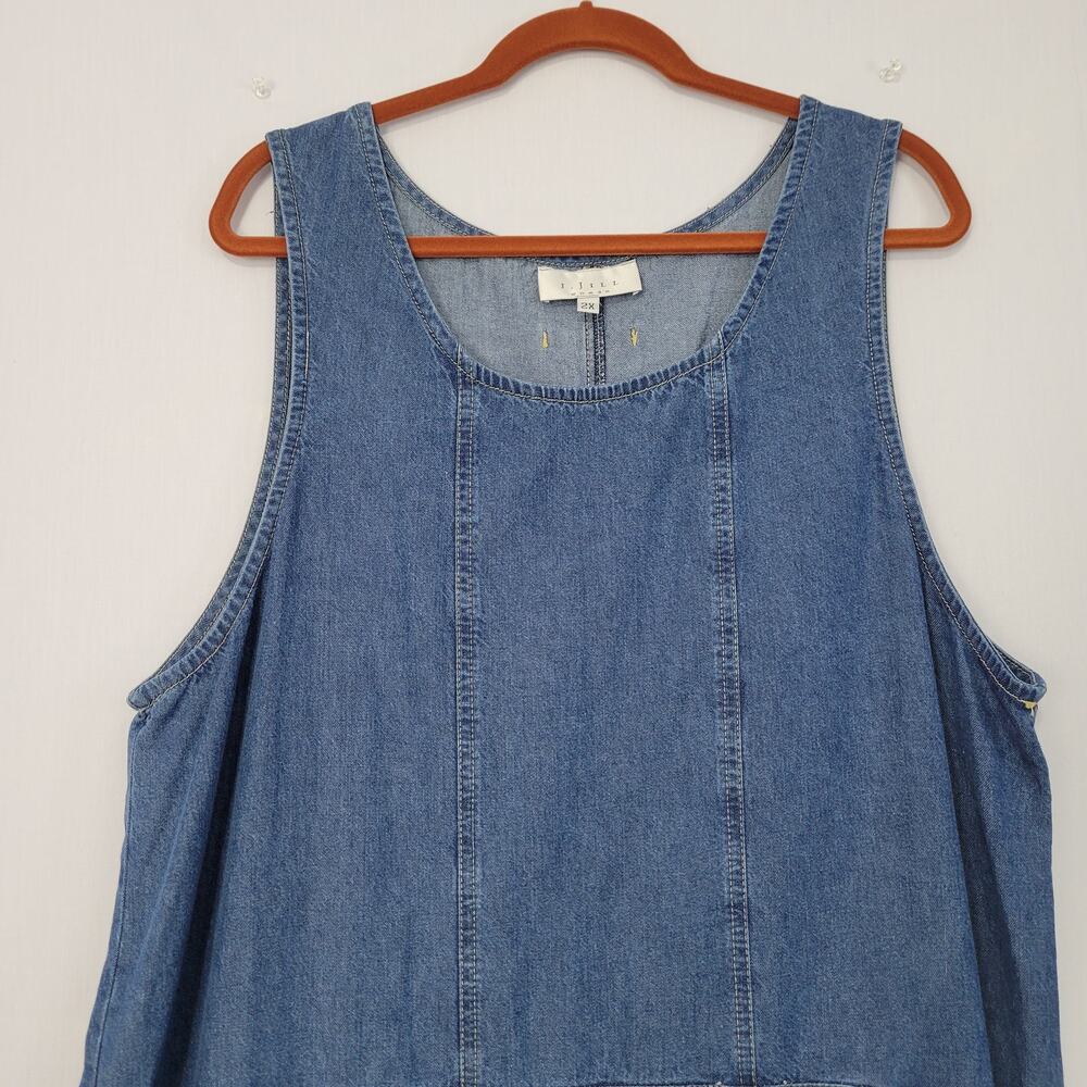 Vintage J.Jill Sleeveless Denim Maxi Dress sz 2X Casual Country Pockets 90s USA - Picture 2 of 7